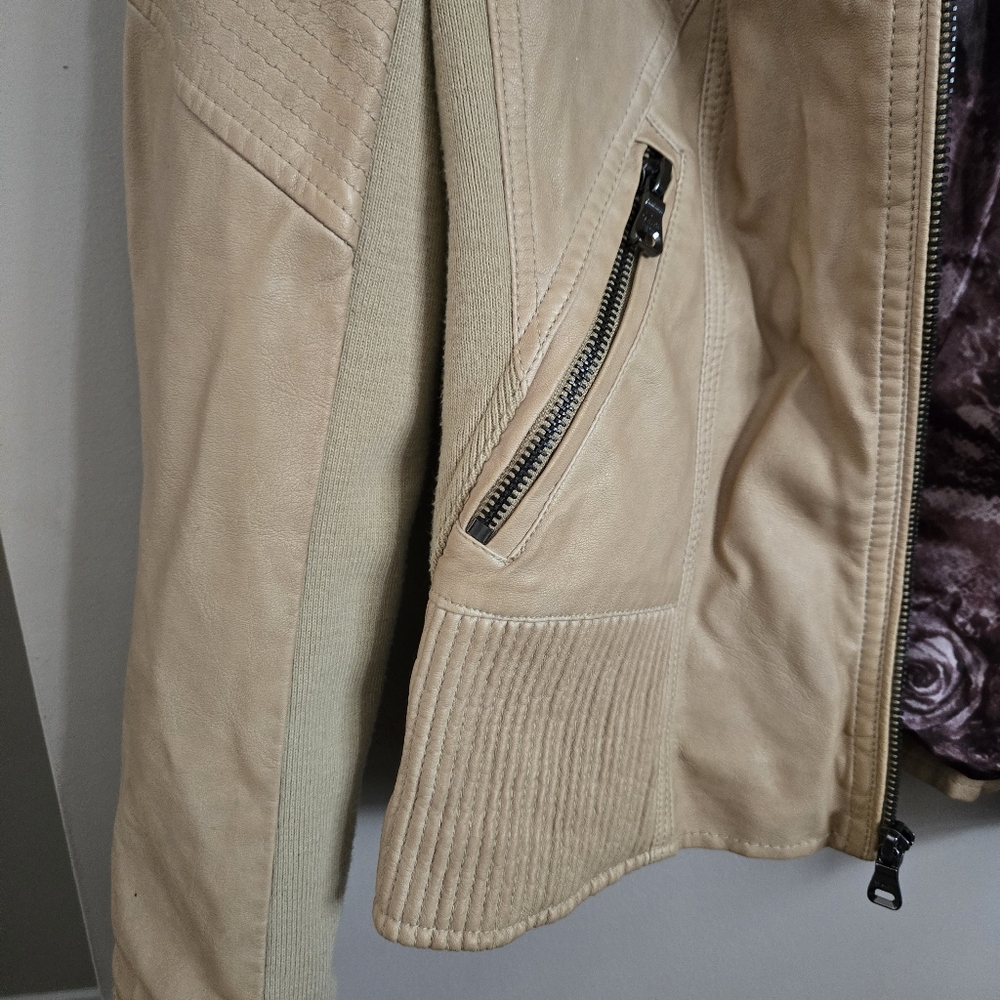 Guess NWT Moto Jacket Women Biker Tan Camel Medium Coat Top Bomber Y2K - Picture 12 of 15